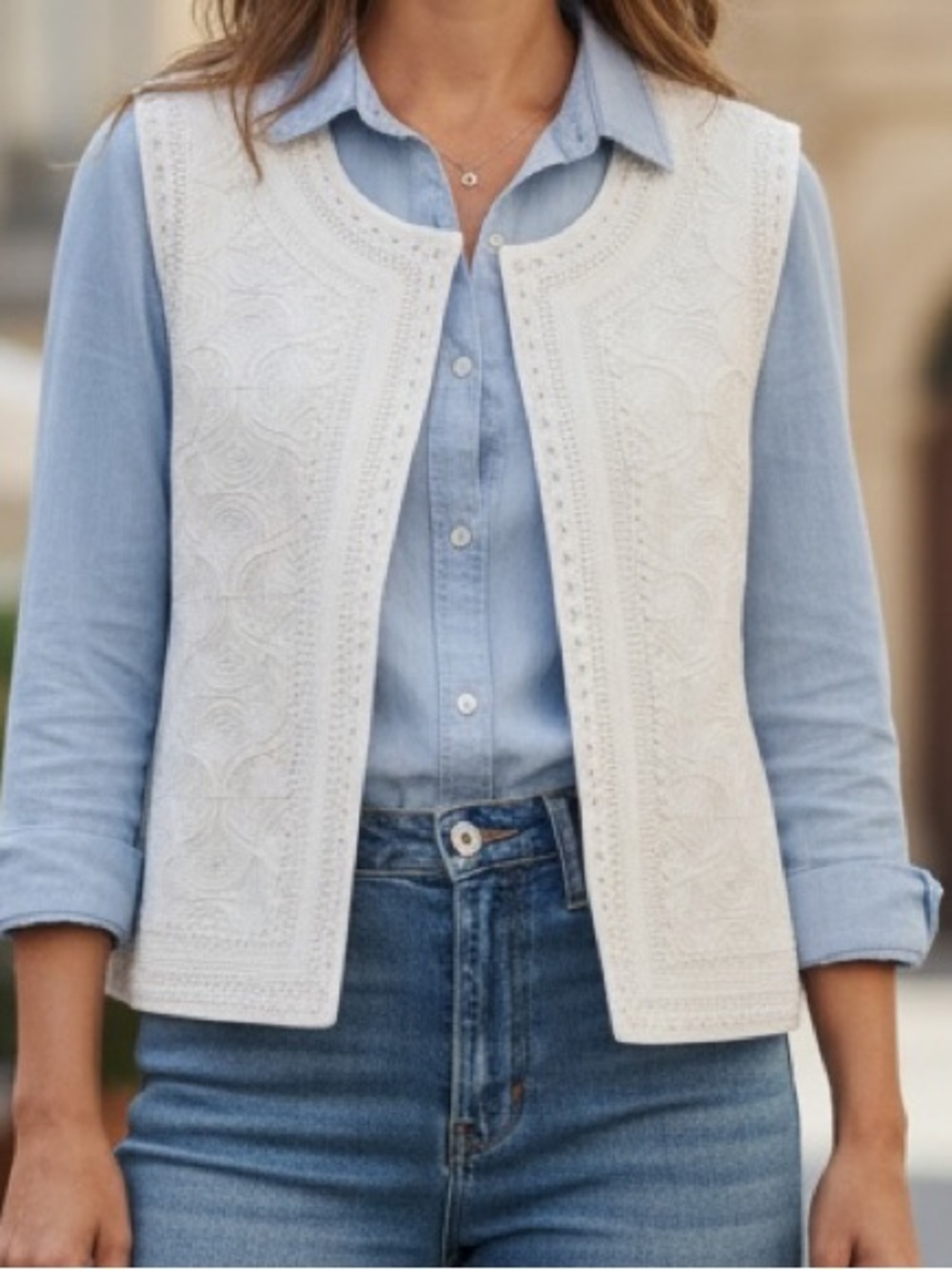 Zara Zara embroidered cream waistcoat NEW bohemian style